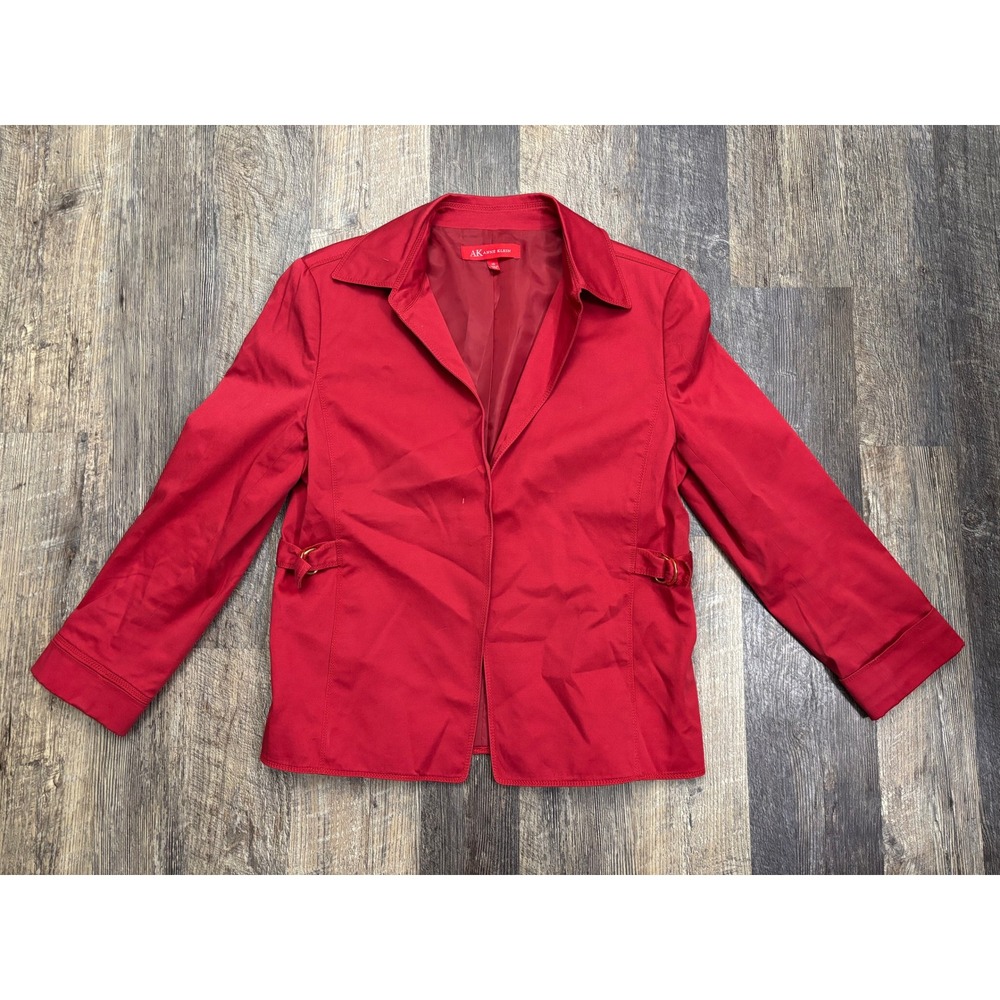 Anne Klein Red Cotton Blend Side Buckle Blazer Jacket Womens Size 10